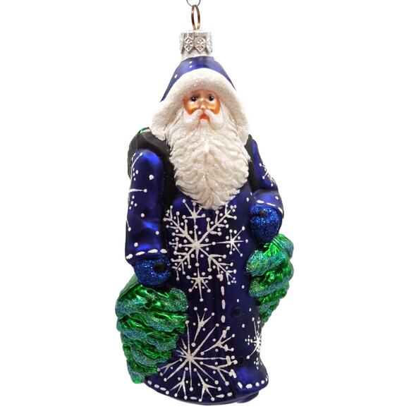 Patricia Breen Through The Woods Cobalt Blue Santa Pine Trees Christmas Ornament - Picture 2 of 11